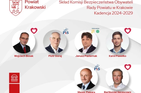 Grafika przedstawiająca skład Komisji Bezpieczeństwa Obywateli Rady Powiatu w Krakowie